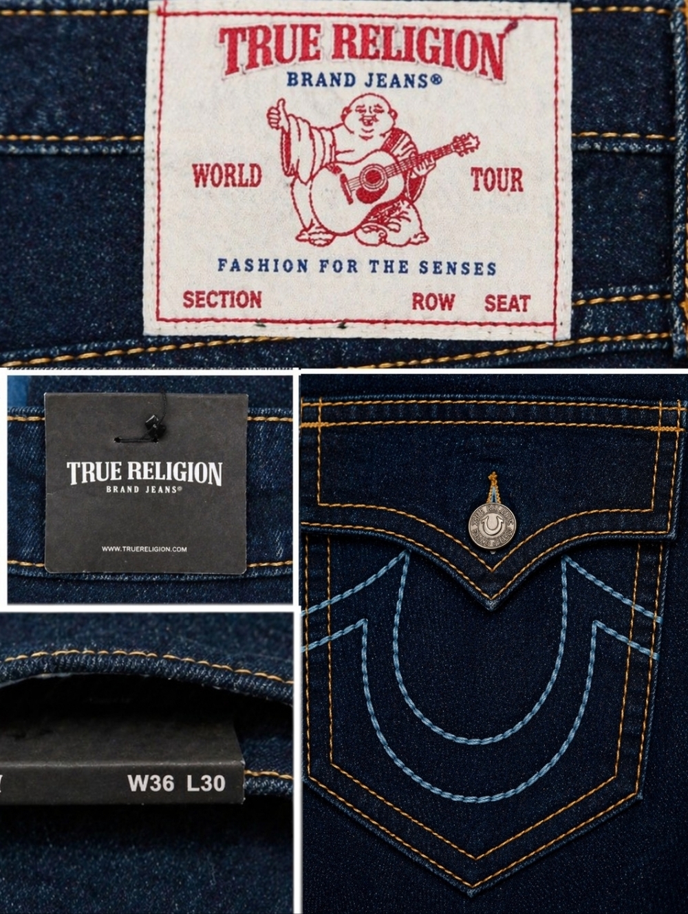 🔥 True Religion Ricky Big T Flap Jeans 36x30 Dark Wash Straight - Picture 3 of 13